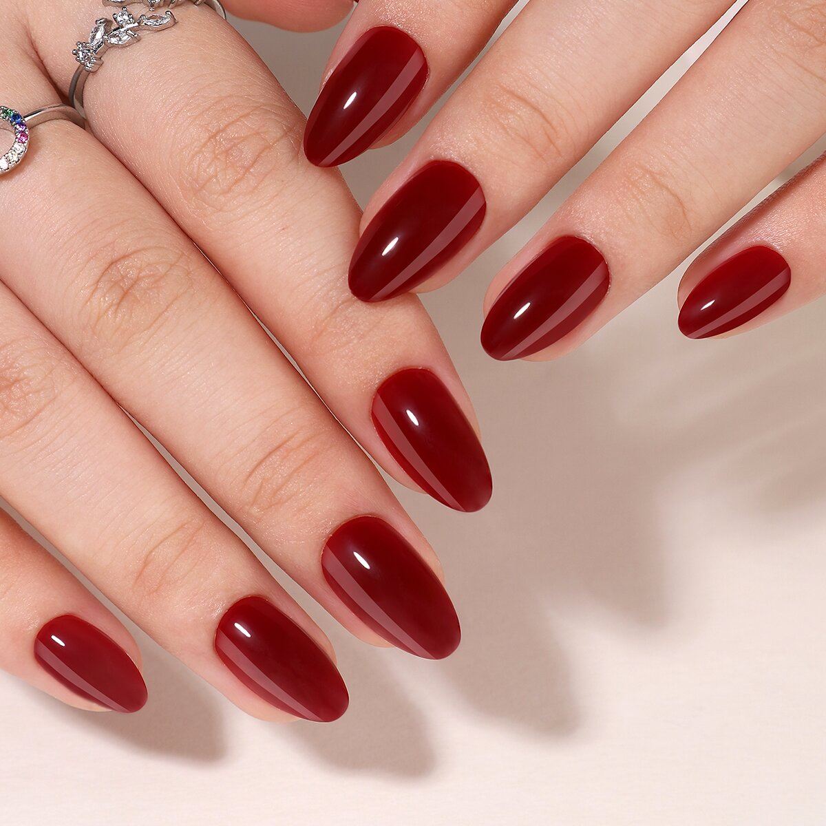 Noir Red glossy deep red almond-shaped press-on nails